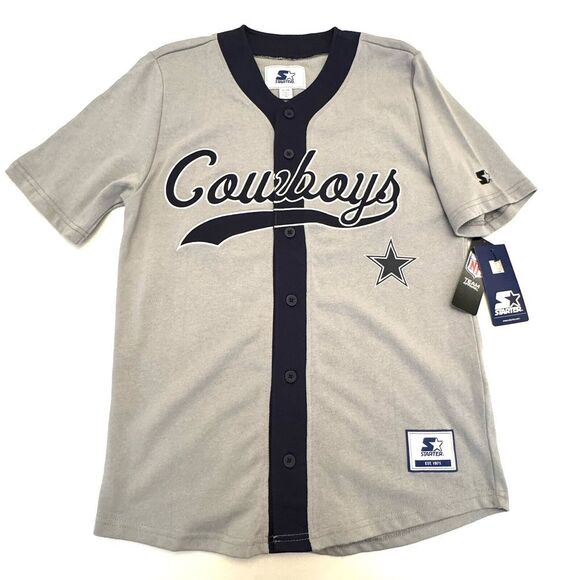 DALLAS COWBOYS 2024 NFL STARTER BUTTON DOWN STITCHED BASEBALL JERSEY GRAY Small - Picture 1 of 7